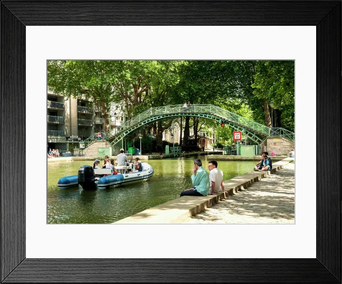 Framed Print : France, Everyday scene by Canal Saint Martin; Paris Framed Print : France, Everyday scene by Canal Saint Martin; Paris