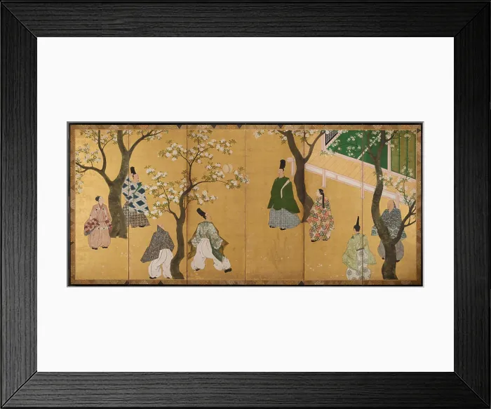 Framed Print : A Kemari (Japanese Football) Game Beneath Cherry Blossoms