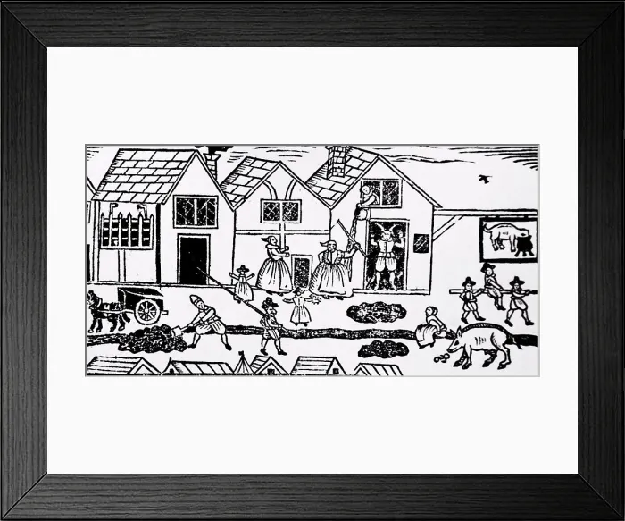 Framed Print : Woodblock print depicting a farming scene. Dated 16th Century Framed Print : Woodblock print depicting a farming scene. Dated 16th Century