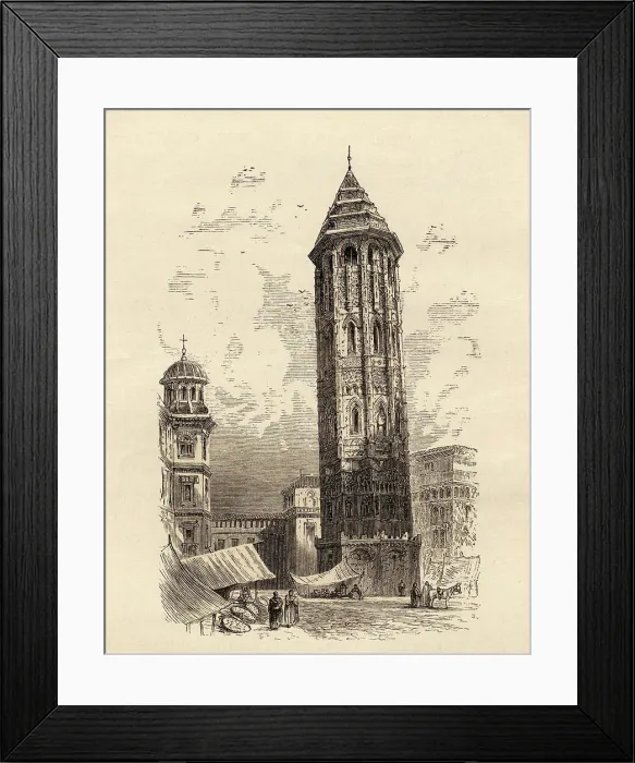 Framed Print : Leaning Tower Saragossa, Spain.From the book 'Spanish Pictures' by the Rev Samuel Manning, published 1870 Framed Print : Leaning Tower Saragossa, Spain.From the book 'Spanish Pictures' by the Rev Samuel Manning, published 1870