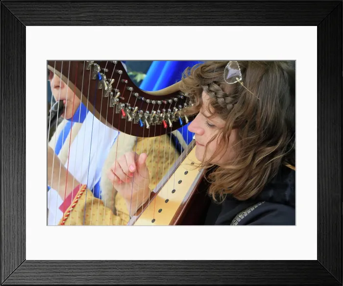 Framed Print : Harpist in the medieval festival of Provins, Seine-et-Marne, France, Europe Framed Print : Harpist in the medieval festival of Provins, Seine-et-Marne, France, Europe