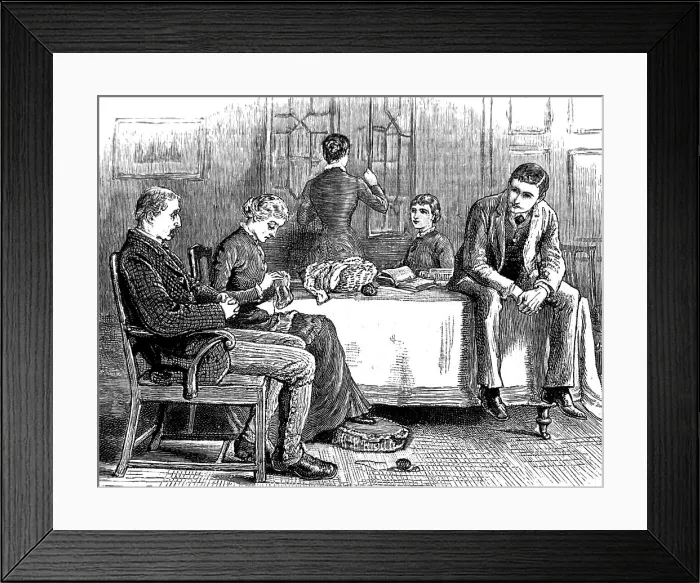 Framed Print : Illustration depicting a middle class family scene. Illustrated by Frank Dadd (1851-1929). Dated 19th Century Framed Print : Illustration depicting a middle class family scene. Illustrated by Frank Dadd (1851-1929). Dated 19th Century