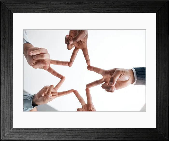 Framed Print : Support, community and peace sign with hands of business people in collaboration for networking Framed Print : Support, community and peace sign with hands of business people in collaboration for networking