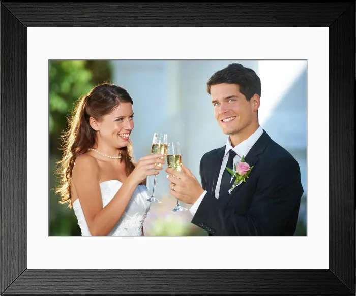 Framed Print : Happy couple, wedding and cheers with champagne in celebration for marriage Framed Print : Happy couple, wedding and cheers with champagne in celebration for marriage