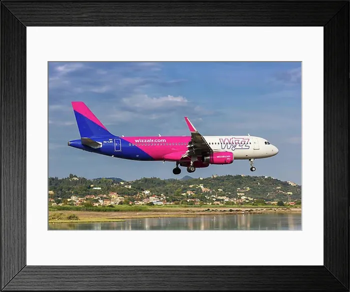 Framed Print : An Airbus A320 aircraft of Wizzair with registration number HA-LWR at Corfu Airport (CFU), Corfu, Greece, Europe