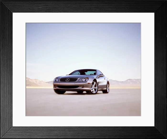 Framed Print : Mercedes Benz SL500 SL-Class 2003 silver dry lake bed