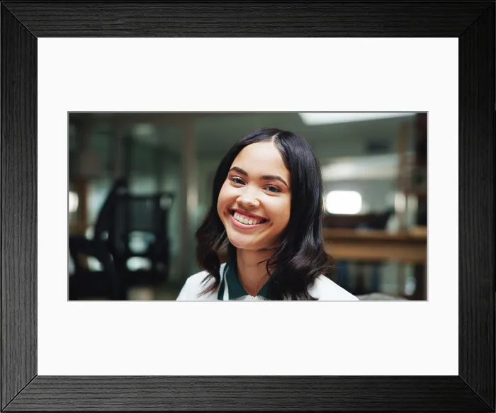 Framed Print : Happy, student and portrait of woman on campus for studying Framed Print : Happy, student and portrait of woman on campus for studying