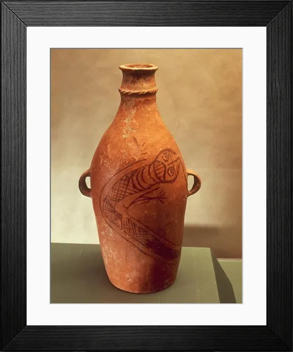 Framed Print : Prehistory, China, 3rd millennium b.C. Ceramic amphora with decoration representing a snake with feet. From Kan-Ku