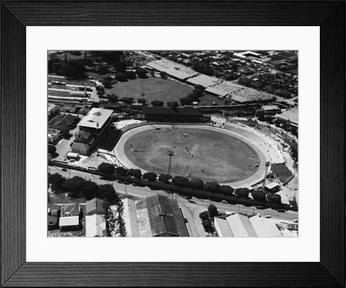 Framed Print : Aerial view of the Brisbane exhibition ground where the Australian Football Carnival games will be played this week Framed Print : Aerial view of the Brisbane exhibition ground where the Australian Football Carnival games will be played this week