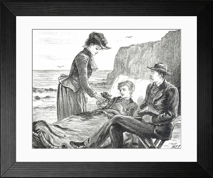 Framed Print : Engraving depicting a cripple boy at the seaside Framed Print : Engraving depicting a cripple boy at the seaside