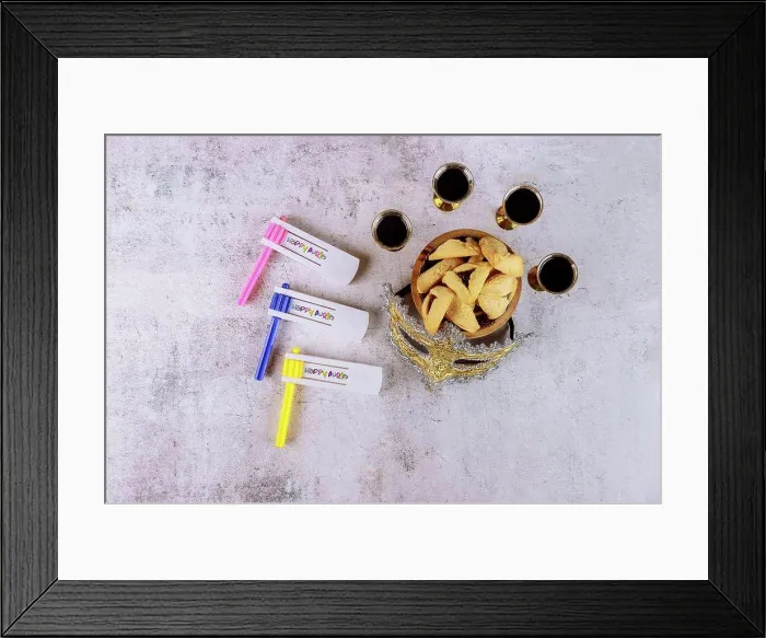 Framed Print : Traditional jewish carnival holiday Purim celebration and hamantaschen cookies, noisemaker and mask Framed Print : Traditional jewish carnival holiday Purim celebration and hamantaschen cookies, noisemaker and mask