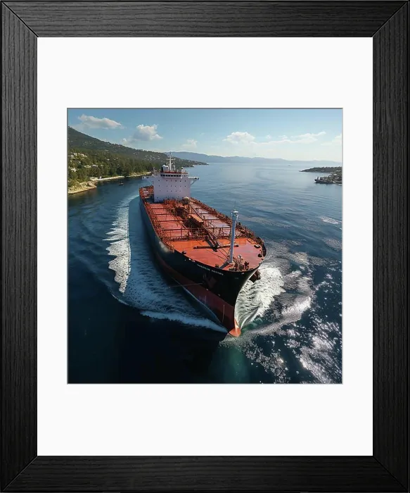 Framed Print : Aerial view, a large oil tanker sails over the sea, AI generated Framed Print : Aerial view, a large oil tanker sails over the sea, AI generated