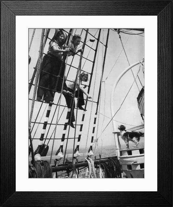 Framed Print : 'It's A Grand Life' -- Girls in the rigging Full of smiles at the end of their long sea trip the three girls beckon to Framed Print : 'It's A Grand Life' -- Girls in the rigging Full of smiles at the end of their long sea trip the three girls beckon to