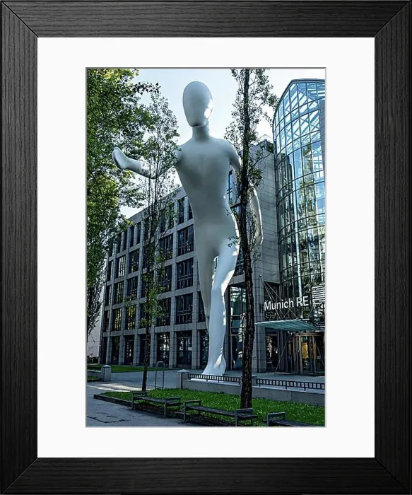 Framed Print : Walking Man, monumental sculpture by Jonathan Borofsky made of steel and plastic