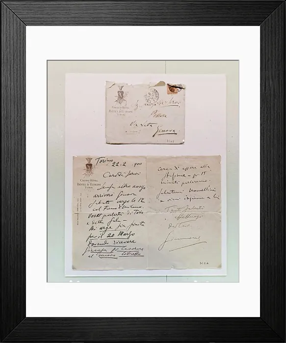 Framed Print : Original letter with handwriting from the composer Giacomo Puccini to Luigi de Servi Framed Print : Original letter with handwriting from the composer Giacomo Puccini to Luigi de Servi