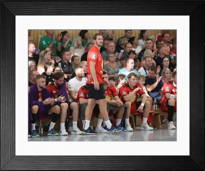 Framed Print : Head Coach Michael Haass TuS N Lübbecke at Test Game Handball SC Magdeburg TuS N Lübbecke Season 2024 in Bernburg