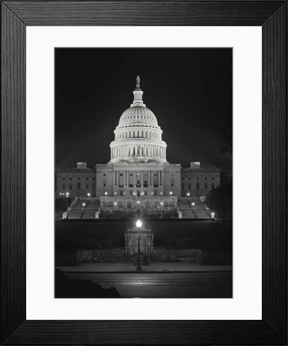 Framed Print : Vintage photograph. Capitol Building lit up at night viewed from 1st Street NW Framed Print : Vintage photograph. Capitol Building lit up at night viewed from 1st Street NW
