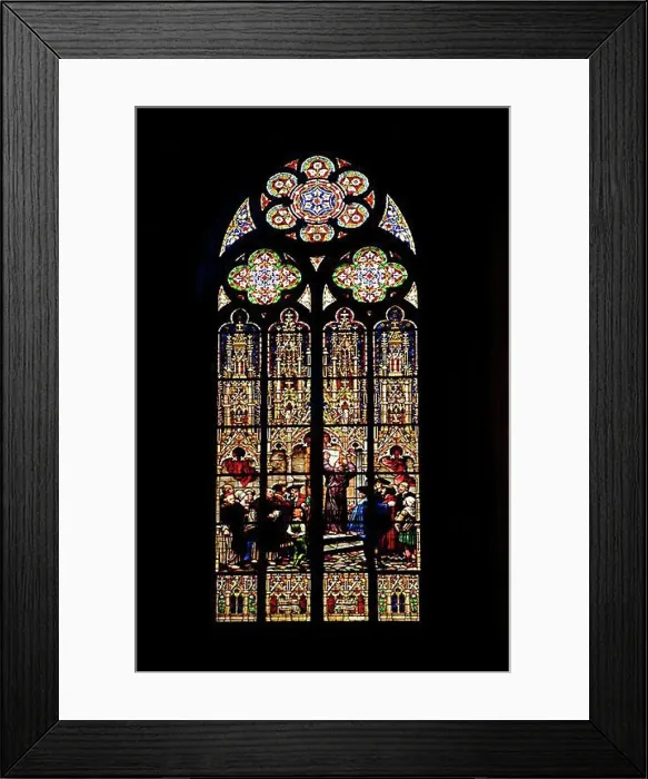Framed Print : Stained glass window with Martin Luther's posting of 95 theses at the castle church in Wittenberg Framed Print : Stained glass window with Martin Luther's posting of 95 theses at the castle church in Wittenberg