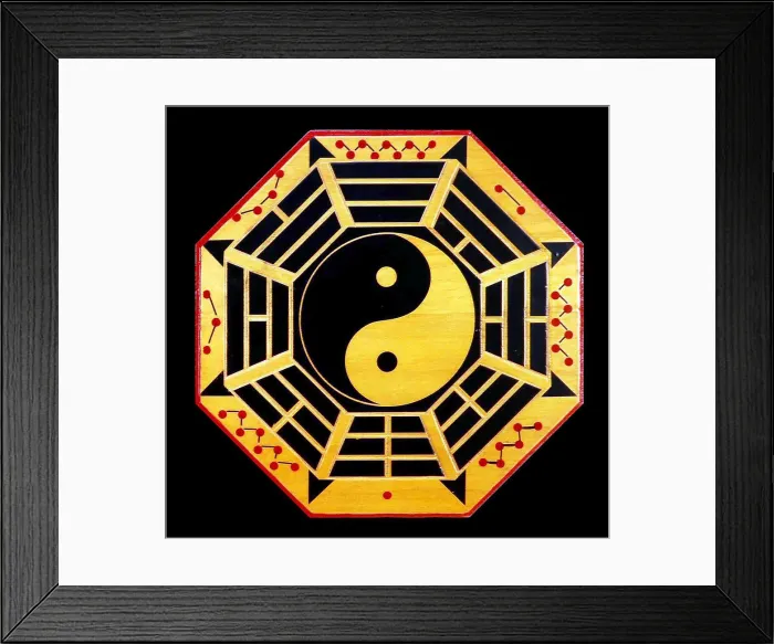 Framed Print : China: Bagua eight trigram diagram surrounding central yin-yang symbol, paint on wood Framed Print : China: Bagua eight trigram diagram surrounding central yin-yang symbol, paint on wood