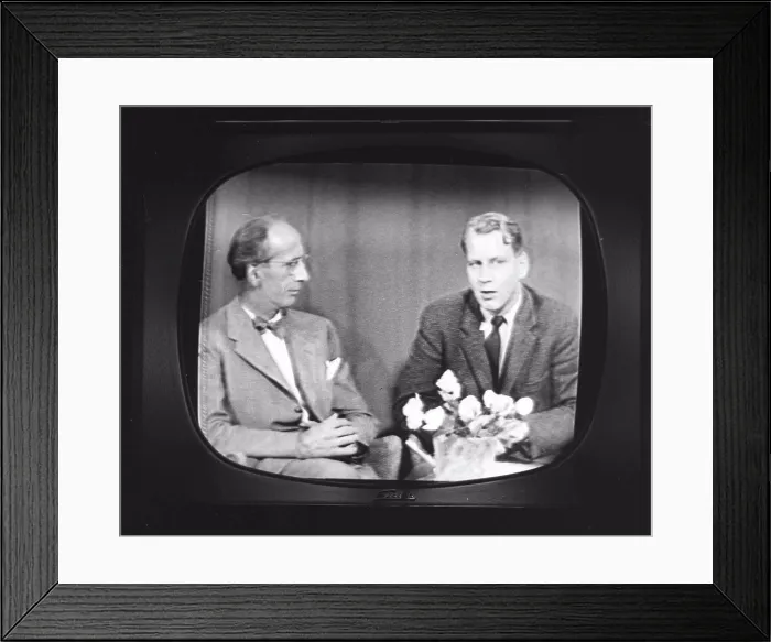 Framed Print : Television in the 1950s. A typical black and white tv screen photographed when a broadcast is Framed Print : Television in the 1950s. A typical black and white tv screen photographed when a broadcast is
