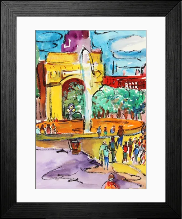 Framed Print : Fountain, Washington Square Park, 2000, Richard H. Fox (b.1960 / American), Watercolor and Ink on Paper Framed Print : Fountain, Washington Square Park, 2000, Richard H. Fox (b.1960 / American), Watercolor and Ink on Paper
