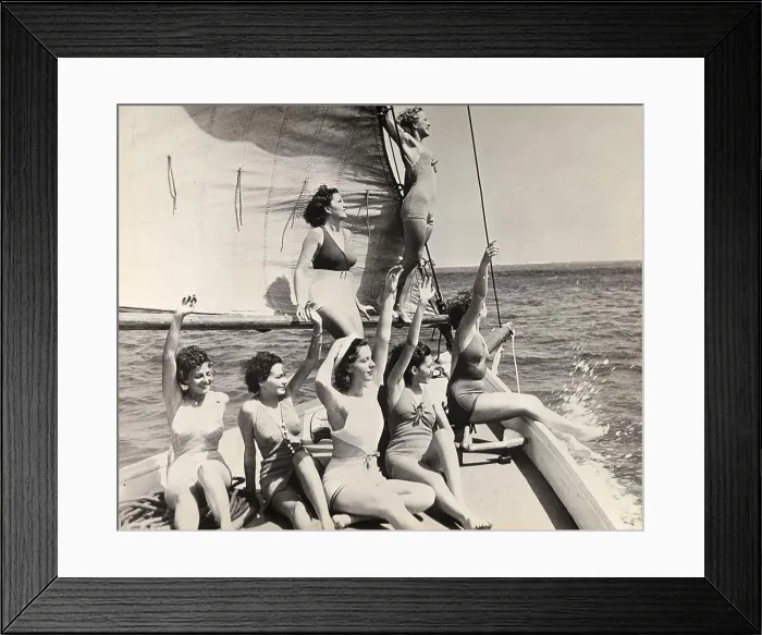 Framed Print : Group of young women on a sailboat Framed Print : Group of young women on a sailboat