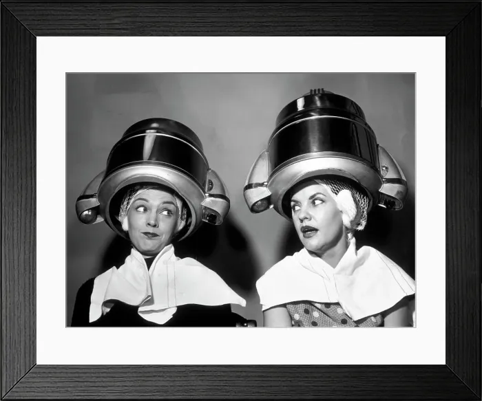 Framed Print : 1950S Two Women Sitting Together Gossiping Under Hairdresser Hair Dryer