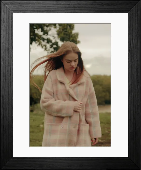 Framed Print : Autumn portrait of young woman in red trousers Framed Print : Autumn portrait of young woman in red trousers