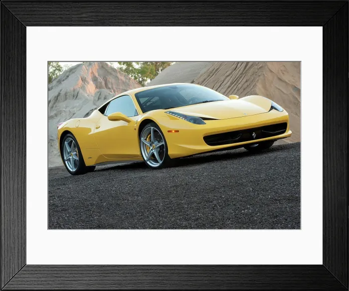 Framed Print : 2011 Ferrari 458 Italia parked in quarry, front 3 / 4 Framed Print : 2011 Ferrari 458 Italia parked in quarry, front 3 / 4