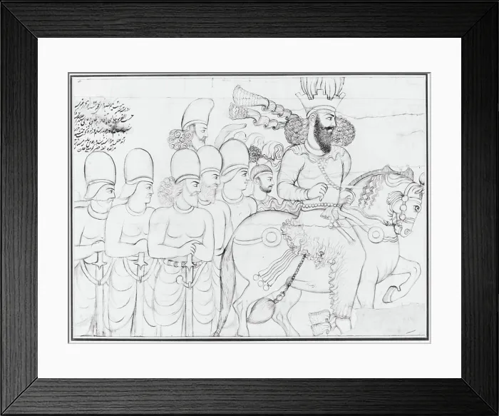 Framed Print : Drawing of Sasanian rock relief: Shapur I (r)
