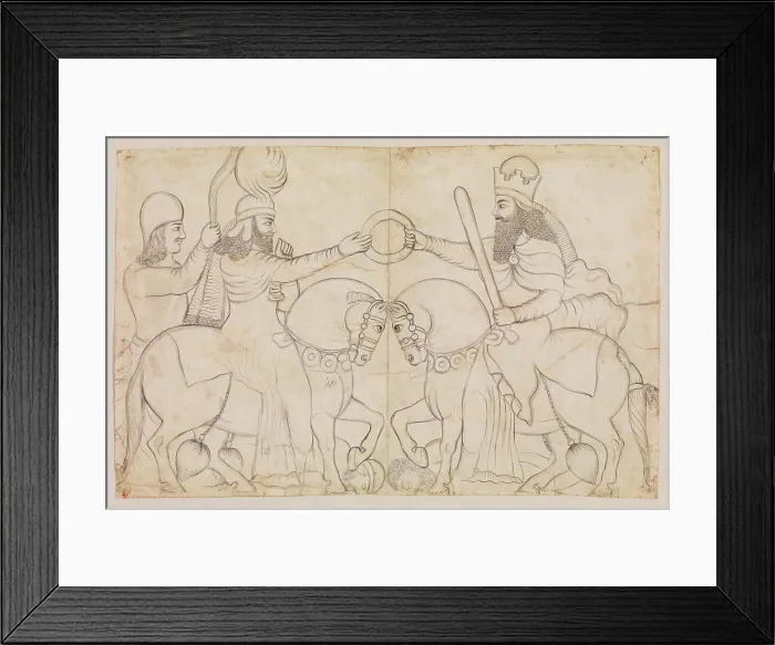 Framed Print : Drawing of Sasanian rock relief: Ardashir I (r) Framed Print : Drawing of Sasanian rock relief: Ardashir I (r)