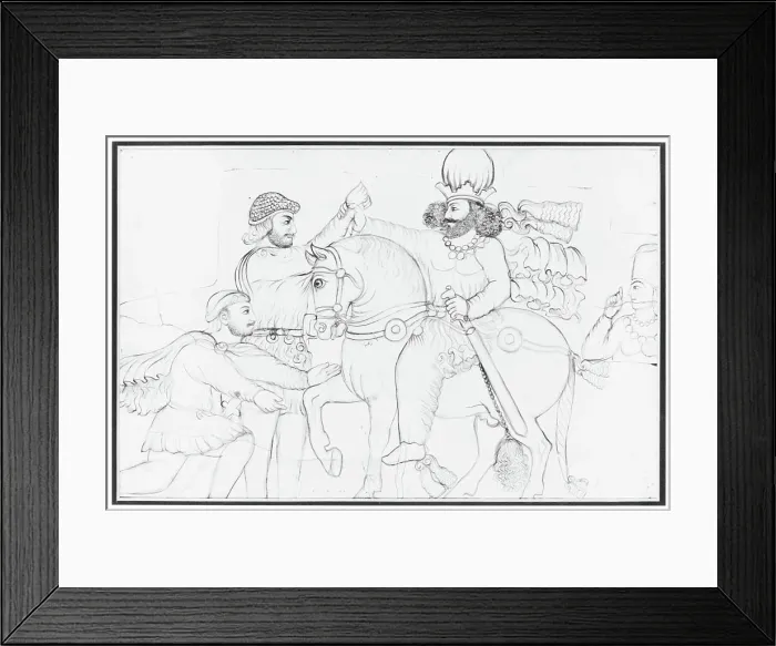 Framed Print : Drawing of Sasanian rock relief: Shapur I (r) Framed Print : Drawing of Sasanian rock relief: Shapur I (r)