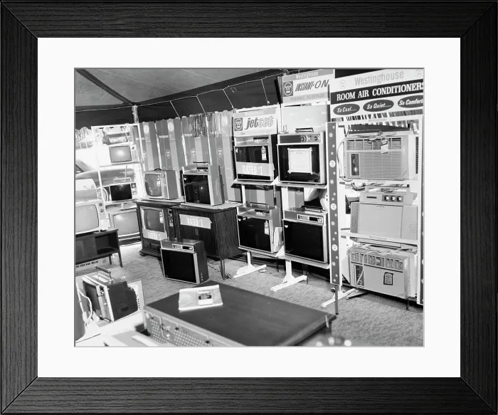 Framed Print : Home appliances in an electronics store Framed Print : Home appliances in an electronics store