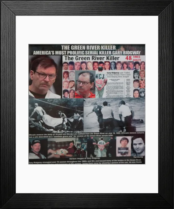 Framed Print : Montage of pictures and newspapers of Gary Ridgway (The Green River Killer) Framed Print : Montage of pictures and newspapers of Gary Ridgway (The Green River Killer)