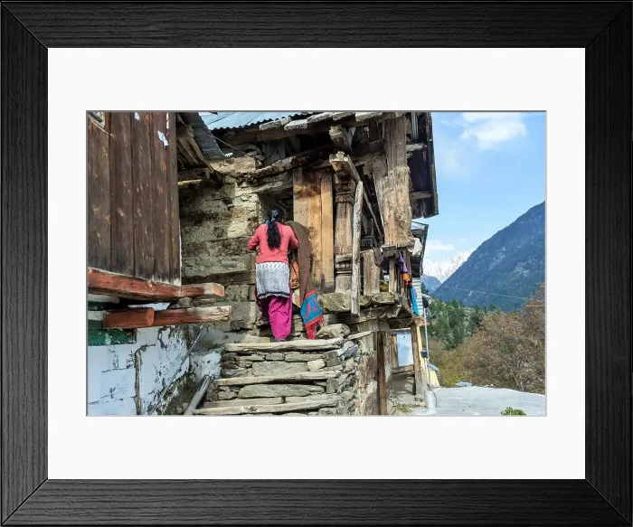 Framed Print : Woman entering house, Mukhwa village, Harsil, Uttarakhand, India, Asia Copyright: xRxMakharia / DinodiaxPhotox Framed Print : Woman entering house, Mukhwa village, Harsil, Uttarakhand, India, Asia Copyright: xRxMakharia / DinodiaxPhotox