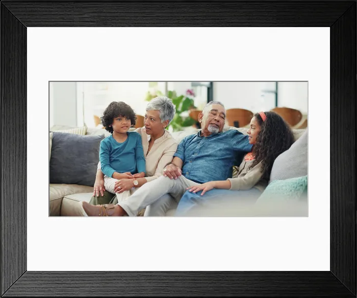 Framed Print : Happy kids, relax and grandparents on sofa in home for bonding Framed Print : Happy kids, relax and grandparents on sofa in home for bonding