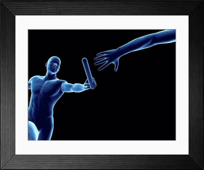 Framed Print : Person passing a relay baton, computer artwork Framed Print : Person passing a relay baton, computer artwork