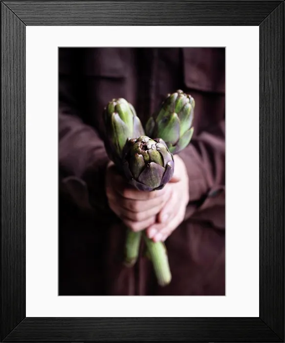 Framed Print : Man's hands holding artichokes Framed Print : Man's hands holding artichokes