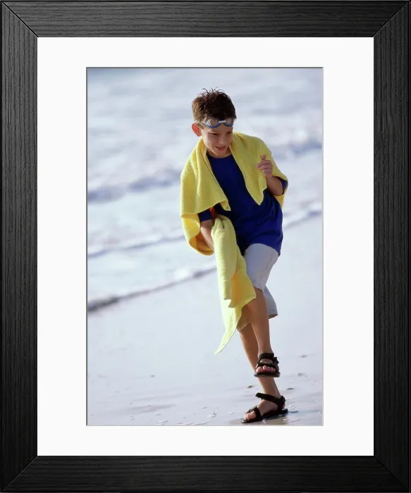 Framed Print : Boy stepping on the beach Framed Print : Boy stepping on the beach