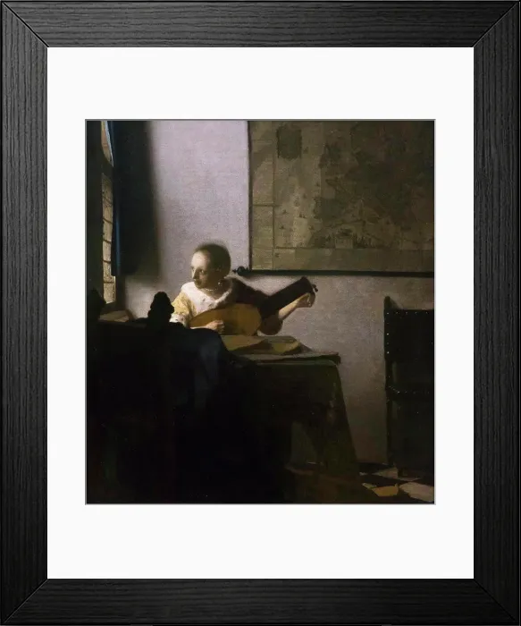 Framed Print : Woman with Lute by Johannes Vermeer (1632 - 1675); Oil on canvas; circa 1662 - 63