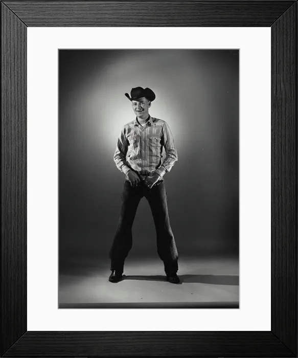 Framed Print : Vintage Photograph. Man in western wear with hands on belt buckle. Frame 2 Framed Print : Vintage Photograph. Man in western wear with hands on belt buckle. Frame 2