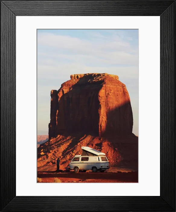 Framed Print : USA, Arizona, Monument Valley, Camper Van and distant Mitchell Butte Framed Print : USA, Arizona, Monument Valley, Camper Van and distant Mitchell Butte
