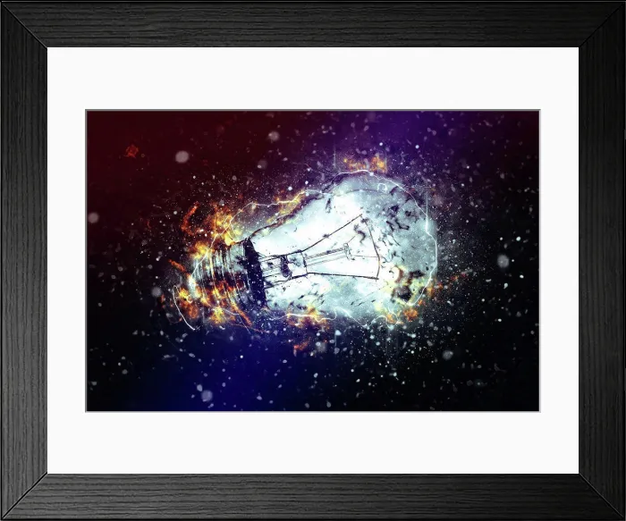 Framed Print : Exploding light bulb, conceptual image Framed Print : Exploding light bulb, conceptual image