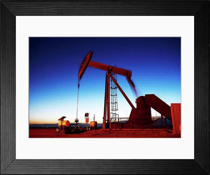 Framed Print : Oil well pumpjack at dusk, eastern plains of Colorado, USA