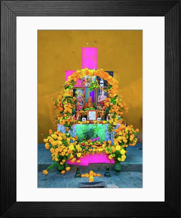 Framed Print : Mexico;Brightly colored personal shrine to commemorate a loved one for Mexican Day of the Dead