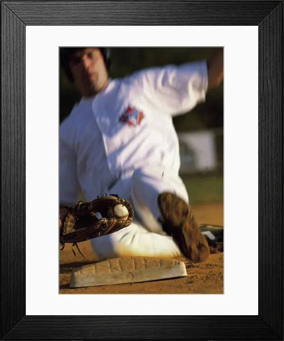 Framed Print : Baseball player sliding into a base Framed Print : Baseball player sliding into a base