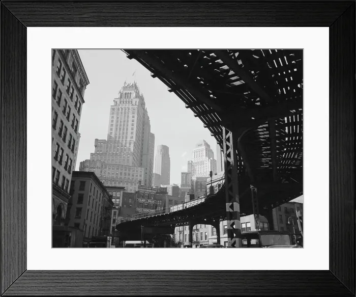 Framed Print : USA, New York State, New York City, Manhattan, Skyscrapers and elevated railroad track, low angle view Framed Print : USA, New York State, New York City, Manhattan, Skyscrapers and elevated railroad track, low angle view
