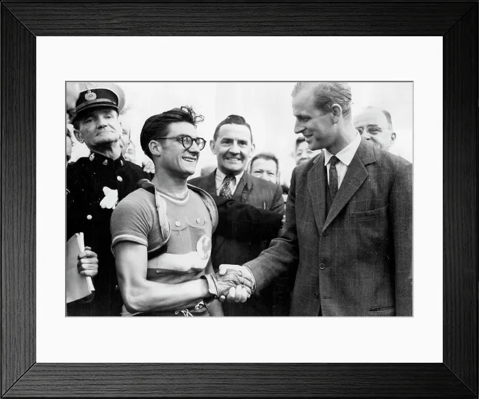 Framed Print : Olympic Games - France Wins Cycle Road Race At Windsor -- The Duke of Edinburgh shakes hands with J Framed Print : Olympic Games - France Wins Cycle Road Race At Windsor -- The Duke of Edinburgh shakes hands with J