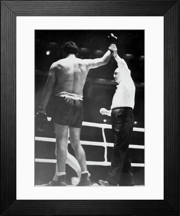 Framed Print : Sands Wins, But Disappoints -- Dave Sands is acclaimed the winner by the referee Framed Print : Sands Wins, But Disappoints -- Dave Sands is acclaimed the winner by the referee