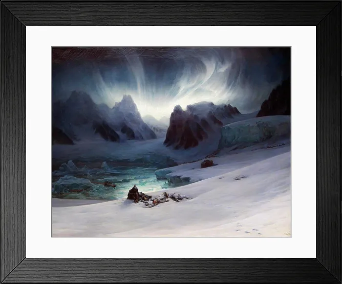 Framed Print : Magdalena Bay, view from peninsula in northern Spitsbergen with Aurora Borealis by Jean-Hippolyte Flandrin